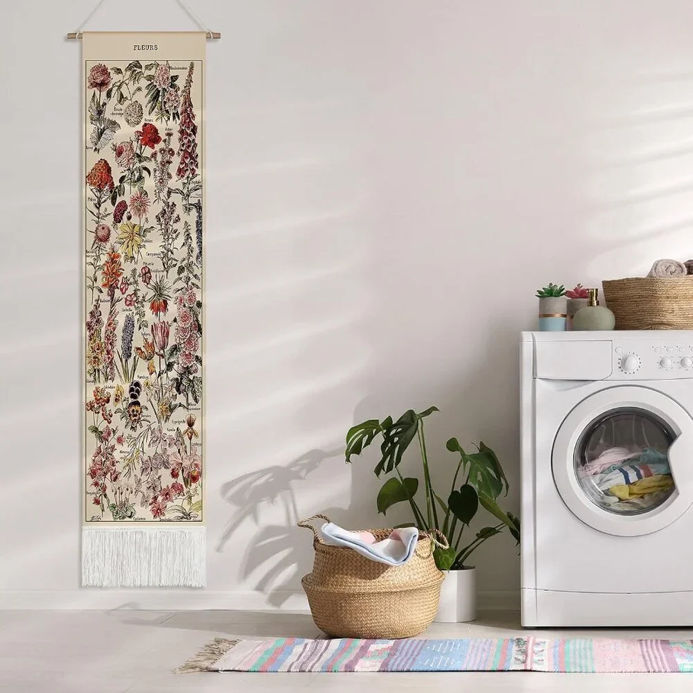 Vintage 52 X 13 Inch Long Vertical Wall Hanging Reference Botanical Tapestry